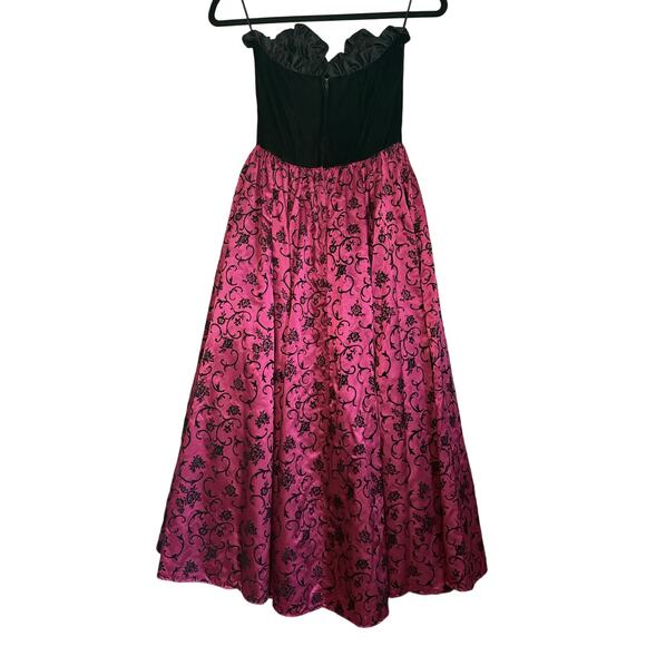 Vintage 80s Gunne Sax Jessica McClintock Strapless Prom Dress Magenta Black 5 - Picture 5 of 12